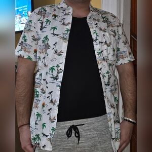Divided H&M White Tropical Print Shirt